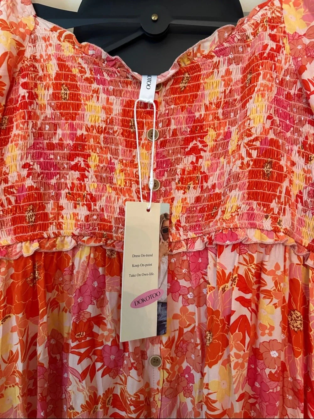 Floral Pink-orange Long Sleeve Maxi Dress beach maxi dress boho floral - Picture 2 of 7